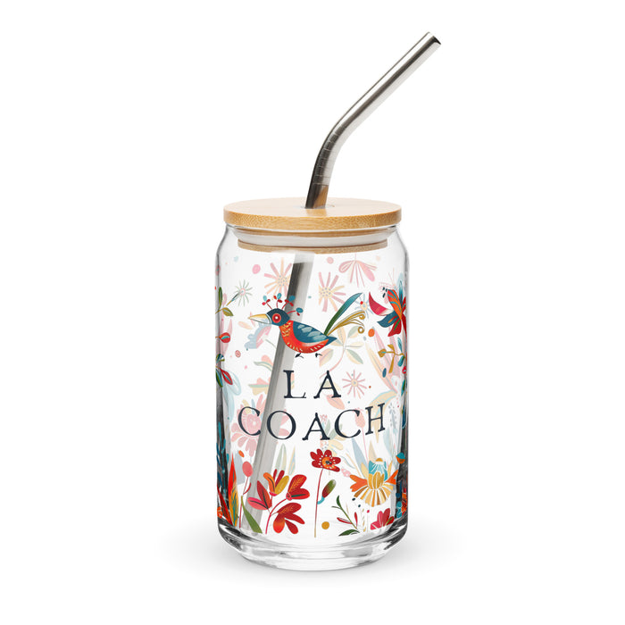 La Coach Exclusive Art Piece Can-Shaped Glass Home Office Work Mexican Spanish Pride Gift Cup One-Of-A-Kind Calligraphy Glass | L15