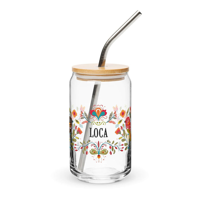 Pieza de arte exclusiva de La Loca, vaso de vidrio con forma de lata para el hogar, la oficina, el trabajo, el orgullo mexicano y español, vaso de vidrio con caligrafía única en su tipo | L13