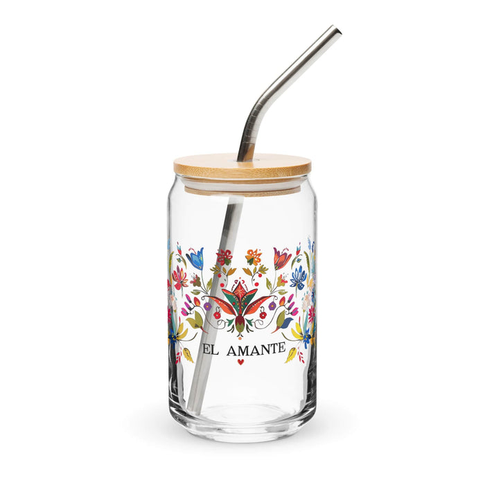 El Amante Exclusive Art Piece Can-Shaped Glass Home Office Work Mexican Spanish Pride Gift Cup One-Of-A-Kind Calligraphy Glass | E6