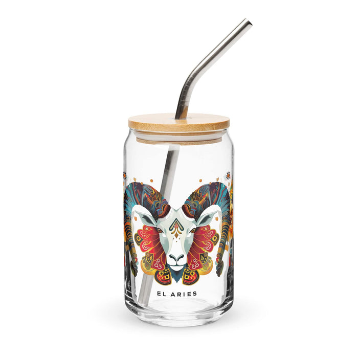 El Aries Exclusive Art Piece Can-Shaped Glass Home Office Work Mexican Spanish Pride Gift Cup One-Of-A-Kind Calligraphy Glass | E3