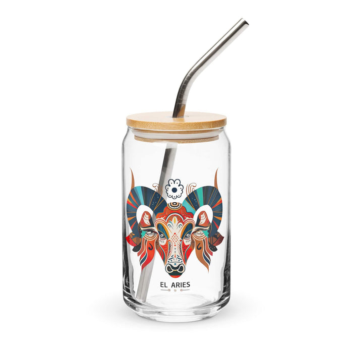 El Aries Pièce d'art exclusive en verre en forme de canette Bureau à domicile Travail Tasse cadeau de fierté espagnole mexicaine Verre de calligraphie unique en son genre | E5