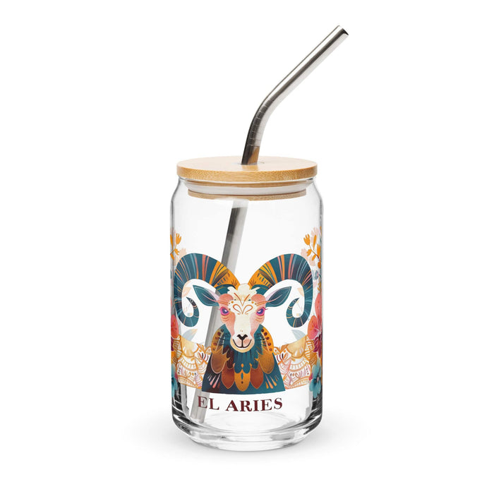 El Aries Pièce d'art exclusive en verre en forme de canette Bureau à domicile Travail Tasse cadeau de fierté espagnole mexicaine Verre de calligraphie unique en son genre | E12