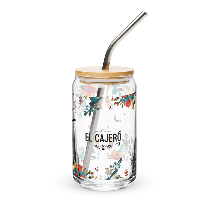 El Cajero Exclusive Art Piece Can-Shaped Glass Home Office Work Mexican Spanish Pride Gift Cup One-Of-A-Kind Calligraphy Glass | E20