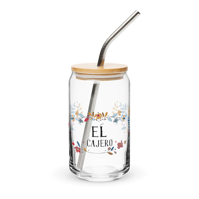 El Cajero Exclusive Art Piece Can-Shaped Glass Home Office Work Mexican Spanish Pride Gift Cup One-Of-A-Kind Calligraphy Glass | E22