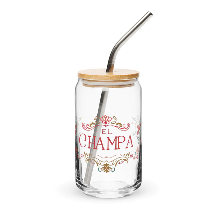 El Champa Pièce d'art exclusive en verre en forme de canette Bureau à domicile Travail Tasse cadeau de fierté espagnole mexicaine Verre de calligraphie unique en son genre | E20