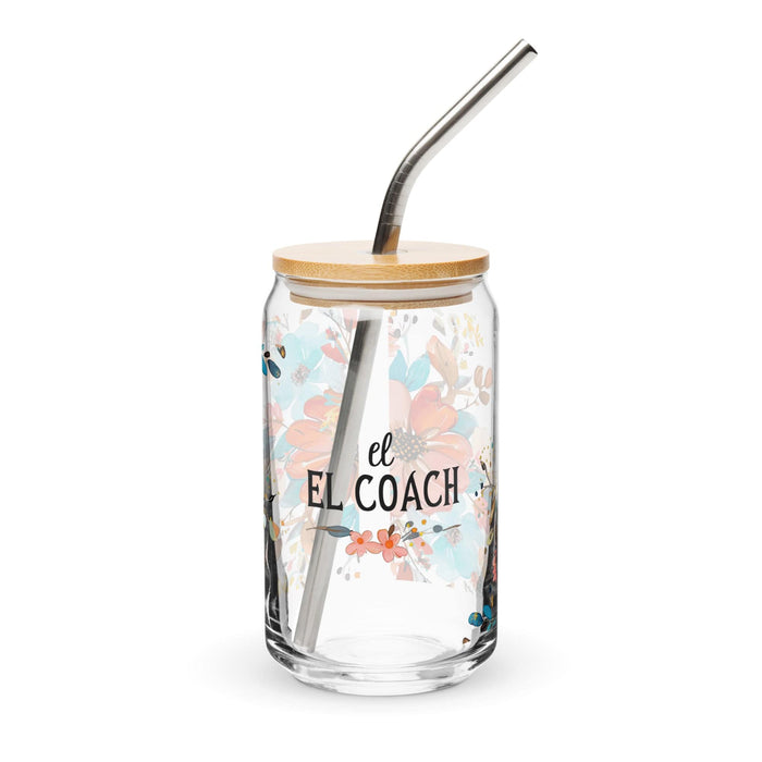 Pieza de arte exclusiva de El Coach, vaso de vidrio con forma de lata para el hogar, la oficina, el trabajo, el orgullo mexicano, el regalo, vaso de vidrio con caligrafía única en su tipo | E8