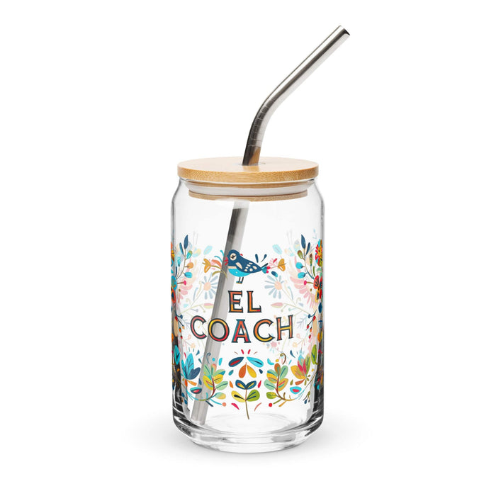 El Coach Exclusive Art Piece Can-Shaped Glass Home Office Work Mexican Spanish Pride Gift Cup One-Of-A-Kind Calligraphy Glass | E14