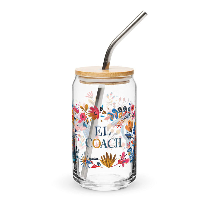 El Coach Exclusive Art Piece Can-Shaped Glass Home Office Work Mexican Spanish Pride Gift Cup One-Of-A-Kind Calligraphy Glass | E19