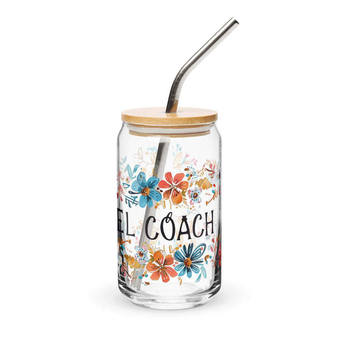 El Coach Exclusive Art Piece Can-Shaped Glass Home Office Work Mexican Spanish Pride Gift Cup One-Of-A-Kind Calligraphy Glass | E20