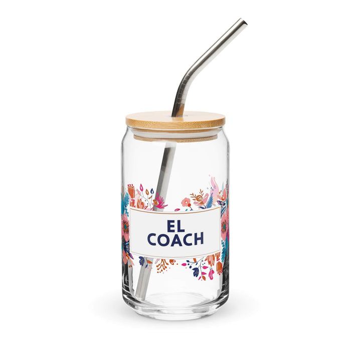 El Coach Exclusive Art Piece Can-Shaped Glass Home Office Work Mexican Spanish Pride Gift Cup One-Of-A-Kind Calligraphy Glass | E22