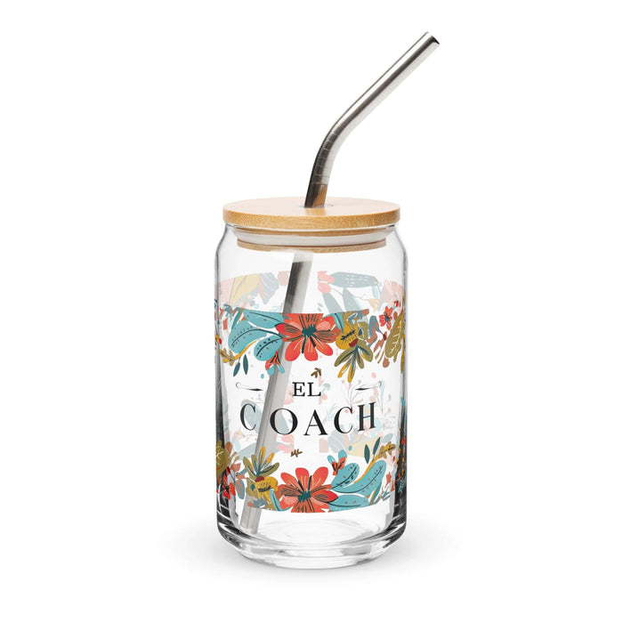 El Coach Exclusive Art Piece Can-Shaped Glass Home Office Work Mexican Spanish Pride Gift Cup One-Of-A-Kind Calligraphy Glass | E29