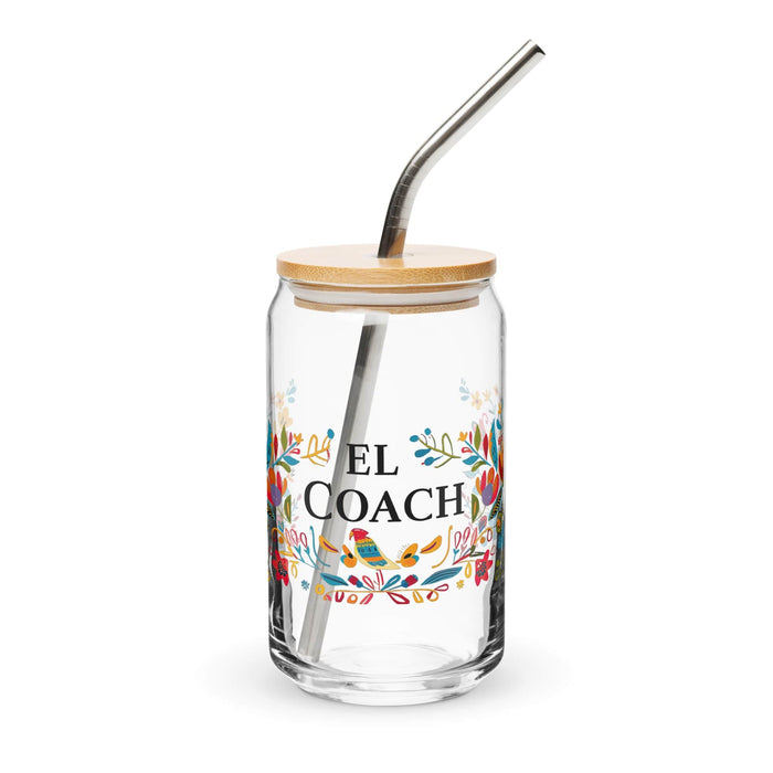 El Coach Exclusive Art Piece Can-Shaped Glass Home Office Work Mexican Spanish Pride Gift Cup One-Of-A-Kind Calligraphy Glass | E30