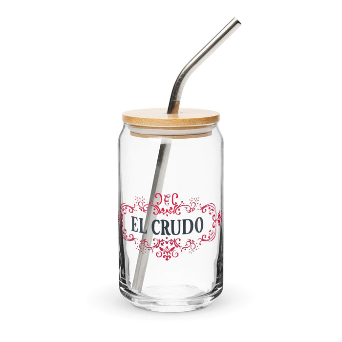 El Crudo Exclusive Art Piece Can-Shaped Glass Home Office Work Mexican Spanish Pride Gift Cup One-Of-A-Kind Calligraphy Glass | E1