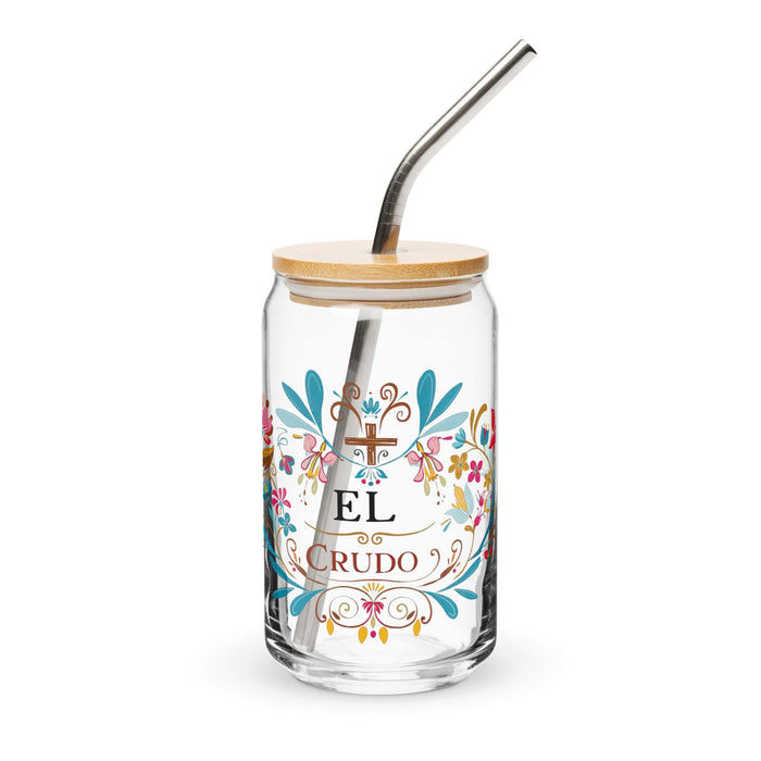 El Crudo Exclusive Art Piece Can-Shaped Glass Home Office Work Mexican Spanish Pride Gift Cup One-Of-A-Kind Calligraphy Glass | E5