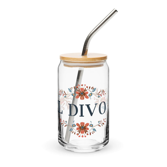 El Divo Exclusive Art Piece Can-Shaped Glass Home Office Work Mexican Spanish Pride Gift Cup One-Of-A-Kind Calligraphy Glass | E3