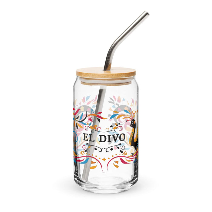 El Divo Exclusive Art Piece Can-Shaped Glass Home Office Work Mexican Spanish Pride Gift Cup One-Of-A-Kind Calligraphy Glass | E6