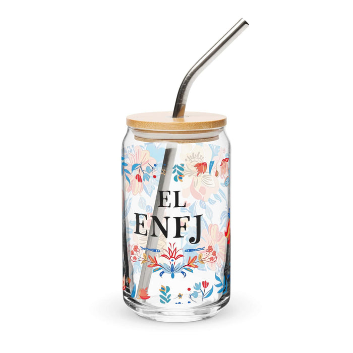 El Enfj Pièce d'art exclusive en verre en forme de canette Bureau à domicile Travail Tasse cadeau de fierté espagnole mexicaine Verre de calligraphie unique en son genre | E1