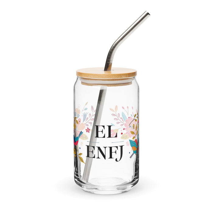 El Enfj Pièce d'art exclusive en verre en forme de canette Bureau à domicile Travail Tasse cadeau de fierté espagnole mexicaine Verre de calligraphie unique en son genre | E11