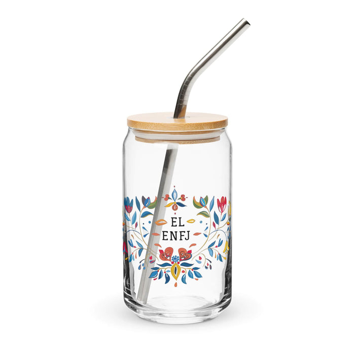 Pieza de arte exclusiva de El Enfj, taza de regalo de orgullo mexicano español, vaso de vidrio con forma de lata, para el hogar, la oficina, el trabajo, un vaso de vidrio con caligrafía único en su tipo | E14