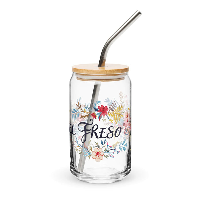 Pieza de arte exclusiva de El Freso, vaso de vidrio con forma de lata para el hogar, la oficina, el trabajo, el orgullo mexicano y español, vaso de vidrio con caligrafía única en su tipo | E12