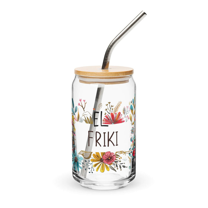 El Friki Pièce d'art exclusive en verre en forme de canette Bureau à domicile Travail Tasse cadeau de fierté espagnole mexicaine Verre de calligraphie unique en son genre | E1