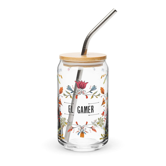 El Gamer Pièce d'art exclusive en verre en forme de canette Bureau à domicile Travail Tasse cadeau de fierté espagnole mexicaine Verre de calligraphie unique en son genre | E10