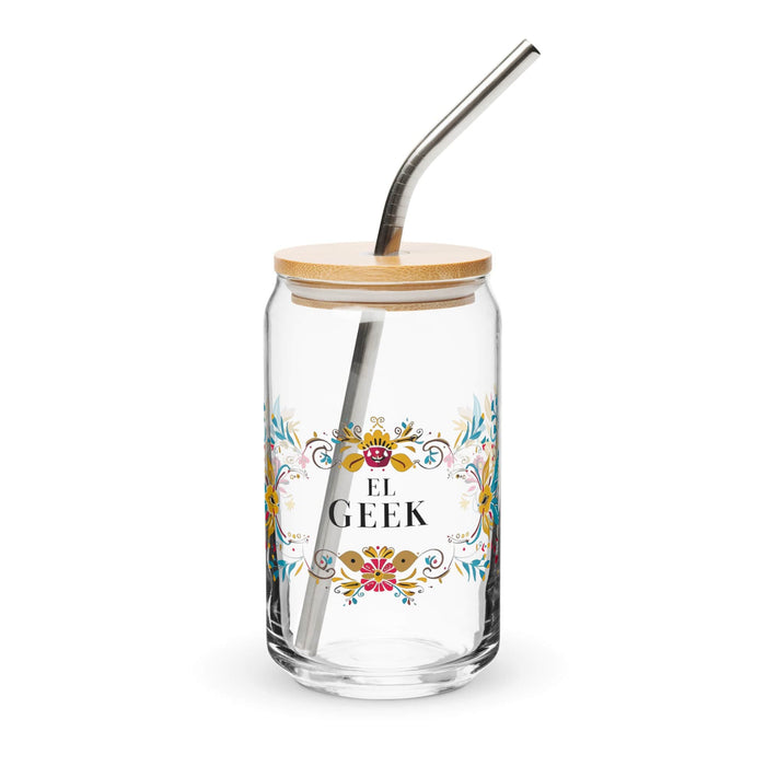 El Geek Exclusive Art Piece Can-Shaped Glass Home Office Work Mexican Spanish Pride Gift Cup One-Of-A-Kind Calligraphy Glass | E4