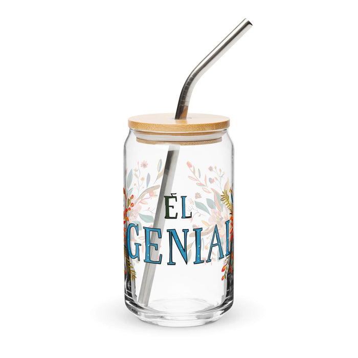 El Genial Exclusive Art Piece Can-Shaped Glass Home Office Work Mexican Spanish Pride Gift Cup One-Of-A-Kind Calligraphy Glass | E17