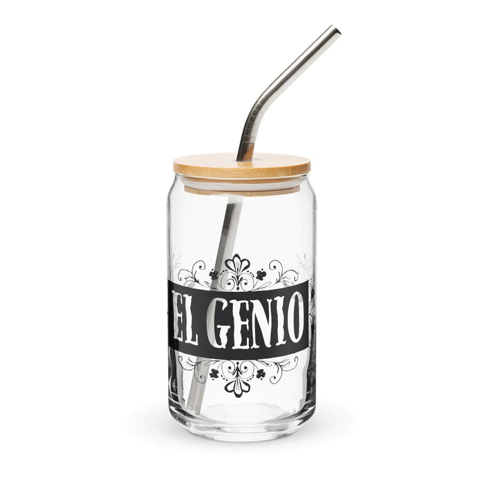 El Genio Exclusive Art Piece Can-Shaped Glass Home Office Work Mexican Spanish Pride Gift Cup One-Of-A-Kind Calligraphy Glass | E2