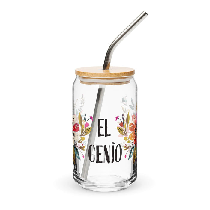 El Genio Exclusive Art Piece Can-Shaped Glass Home Office Work Mexican Spanish Pride Gift Cup One-Of-A-Kind Calligraphy Glass | E12