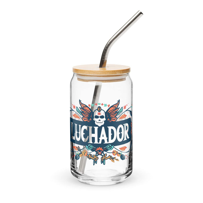 Luchador Exclusive Art Piece Can-Shaped Glass Home Office Work Mexican Spanish Pride Gift Cup One-Of-A-Kind Calligraphy Glass | L4