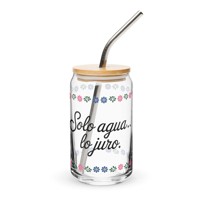 Solo Agua Lo Juro Exclusive Art Piece Can-Shaped Glass Home Office Work Mexican Spanish Pride Gift Cup One-Of-A-Kind Calligraphy Glass | S14