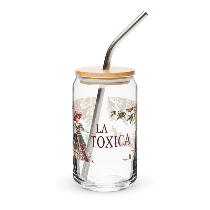 Pièce d'art exclusive La Toxica en verre en forme de canette pour la maison, le bureau, le travail, la fierté mexicaine et espagnole, tasse cadeau, verre de calligraphie unique en son genre | L10