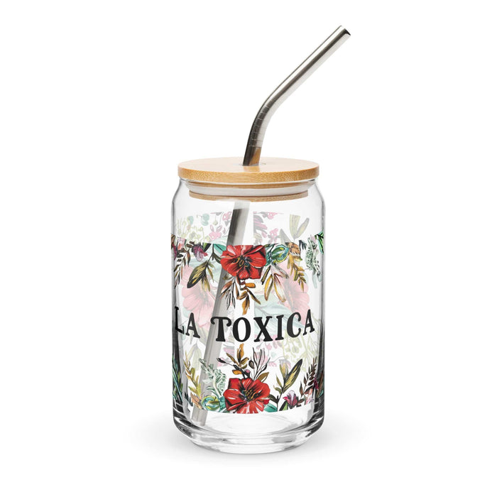 Pièce d'art exclusive La Toxica en verre en forme de canette pour la maison, le bureau, le travail, la fierté mexicaine et espagnole, tasse cadeau, verre de calligraphie unique en son genre | L15