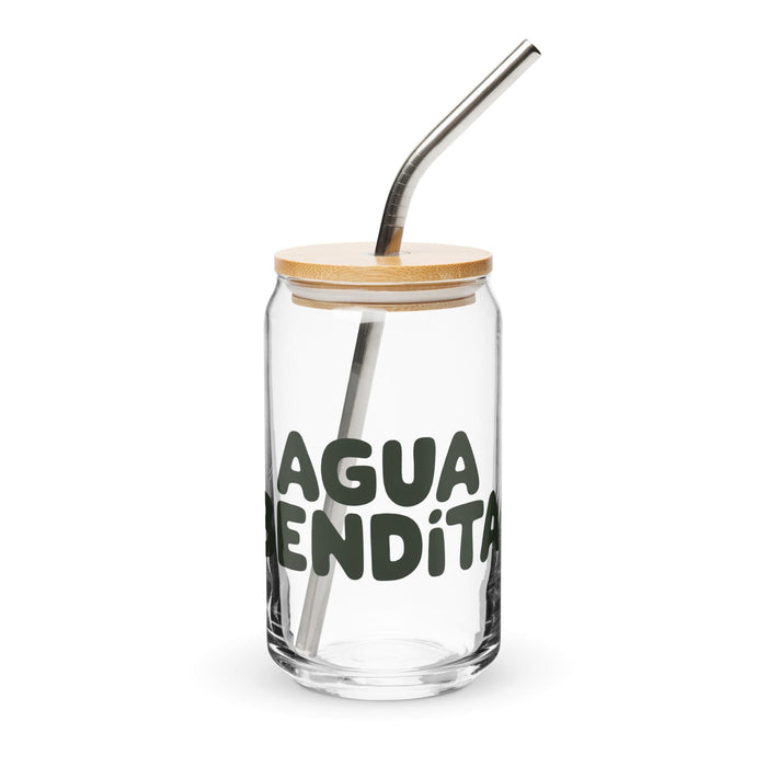 Pieza de arte exclusiva de Agua Bendita, vaso de vidrio con forma de lata, regalo para el hogar, la oficina, el trabajo, el orgullo mexicano, vaso de vidrio con caligrafía única en su tipo | A9