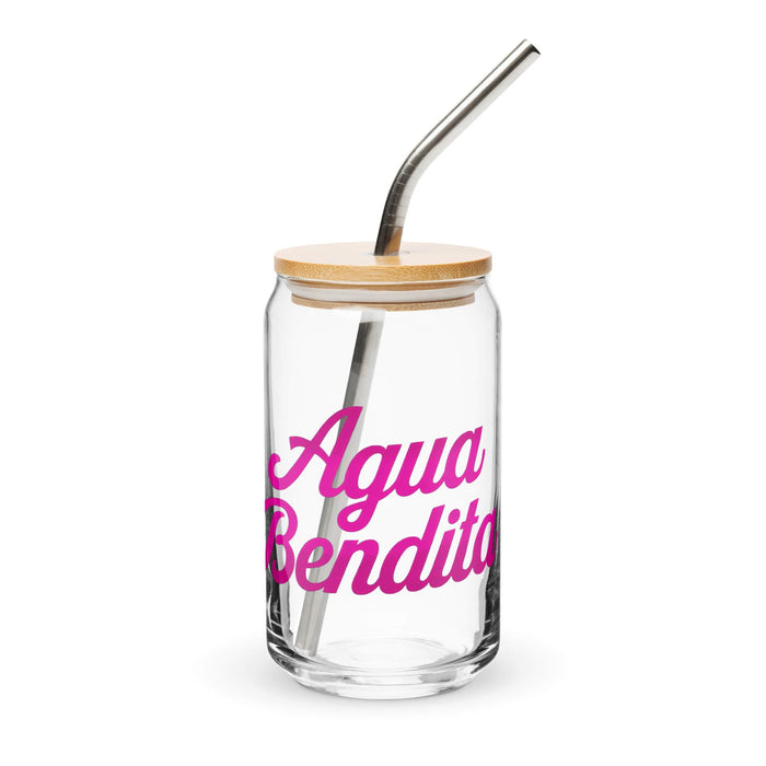 Agua Bendita Exclusive Art Piece Can-Shaped Glass Home Office Work Mexican Spanish Pride Gift Cup One-Of-A-Kind Calligraphy Glass | A34