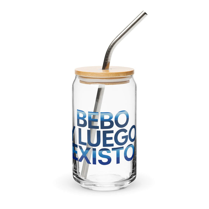 Bebo Y Luego Existo Exclusive Art Piece Can-Shaped Glass Home Office Work Mexican Spanish Pride Gift Cup One-Of-A-Kind Calligraphy Glass | B17