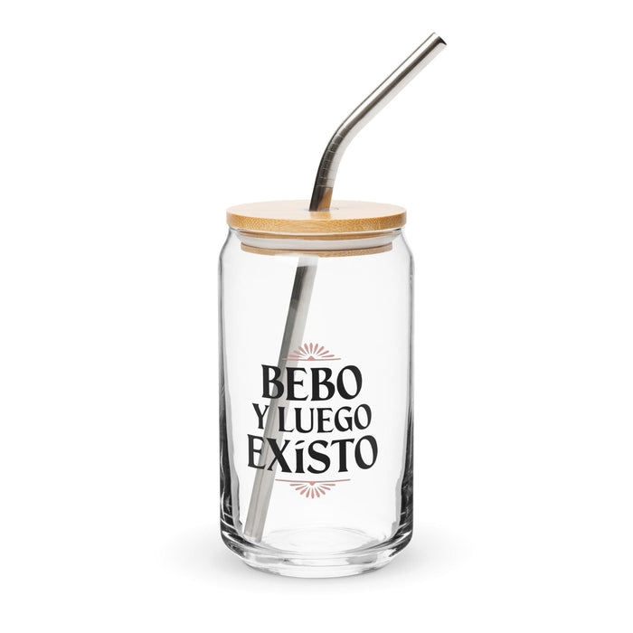 Bebo Y Luego Existo Pieza de arte exclusiva Vaso de vidrio con forma de lata Trabajo en la oficina en casa Orgullo mexicano español Vaso de caligrafía único en su tipo | B19