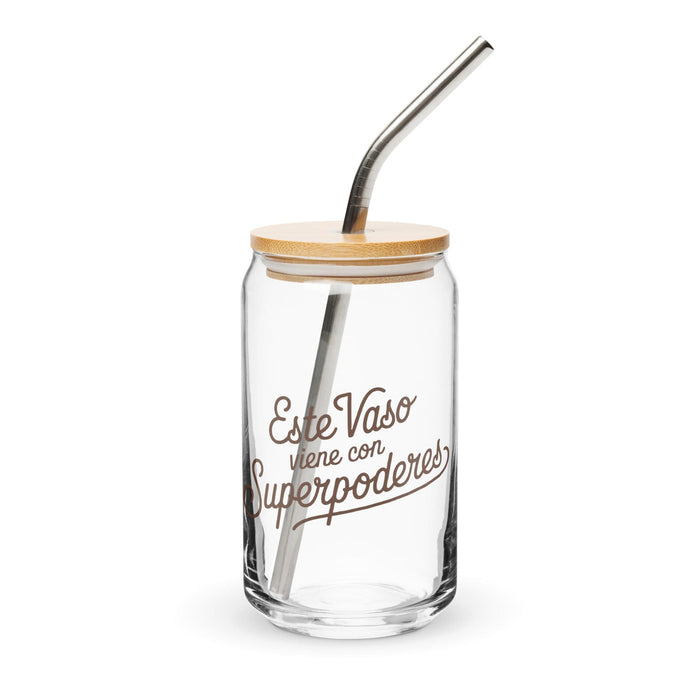 Este Vaso Viene Con Superpoderes Exclusive Art Piece Can-Shaped Glass Home Office Work Mexican Spanish Pride Gift Cup One-Of-A-Kind Calligraphy Glass | E6