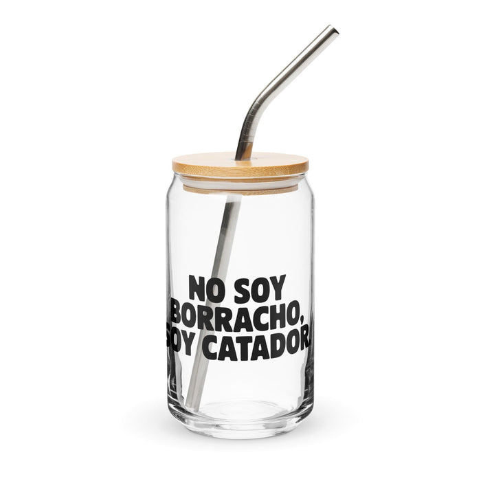 No Soy Borracho, Soy Catador Exclusive Art Piece Can-Shaped Glass Home Office Work Mexican Spanish Pride Gift Cup One-Of-A-Kind Calligraphy Glass | N6