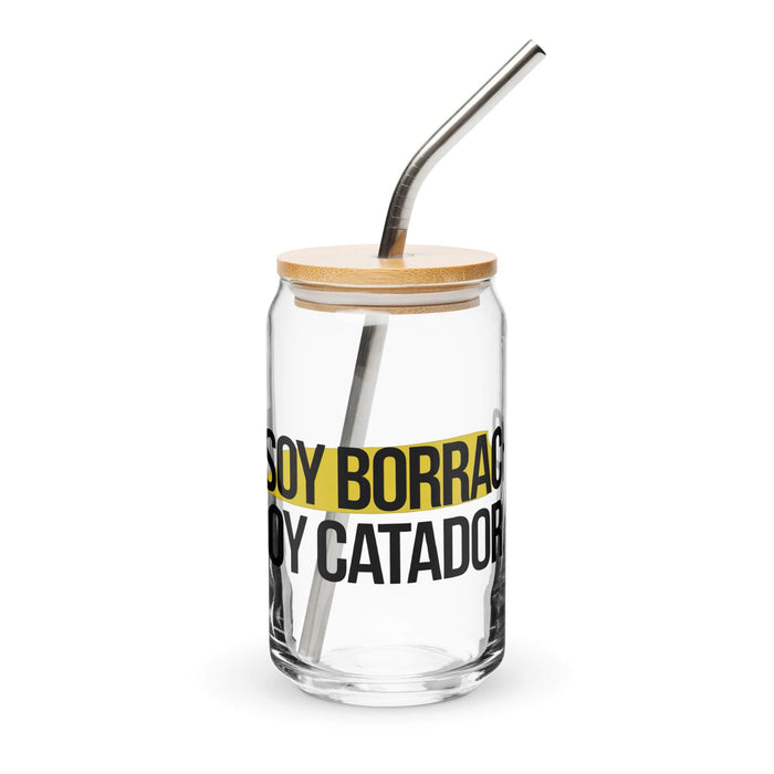 No Soy Borracho, Soy Catador Exclusive Art Piece Can-Shaped Glass Home Office Work Mexican Spanish Pride Gift Cup One-Of-A-Kind Calligraphy Glass | N8