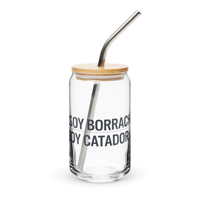 No Soy Borracho, Soy Catador Exclusive Art Piece Can-Shaped Glass Home Office Work Mexican Spanish Pride Gift Cup One-Of-A-Kind Calligraphy Glass | N9