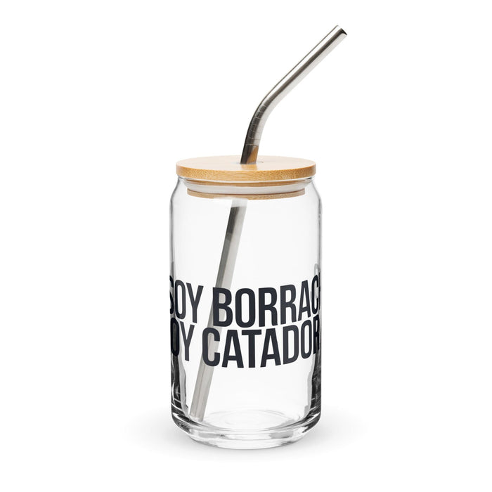 No Soy Borracho, Soy Catador Exclusive Art Piece Can-Shaped Glass Home Office Work Mexican Spanish Pride Gift Cup One-Of-A-Kind Calligraphy Glass | N13