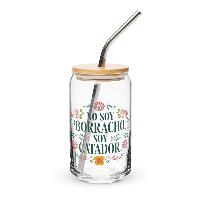 No Soy Borracho, Soy Catador Exclusive Art Piece Can-Shaped Glass Home Office Work Mexican Spanish Pride Gift Cup One-Of-A-Kind Calligraphy Glass | N28