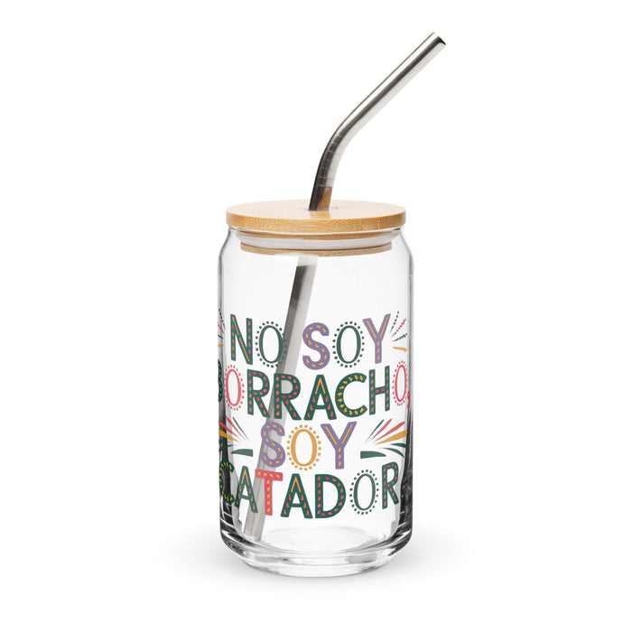 No Soy Borracho, Soy Catador Exclusive Art Piece Can-Shaped Glass Home Office Work Mexican Spanish Pride Gift Cup One-Of-A-Kind Calligraphy Glass | N30