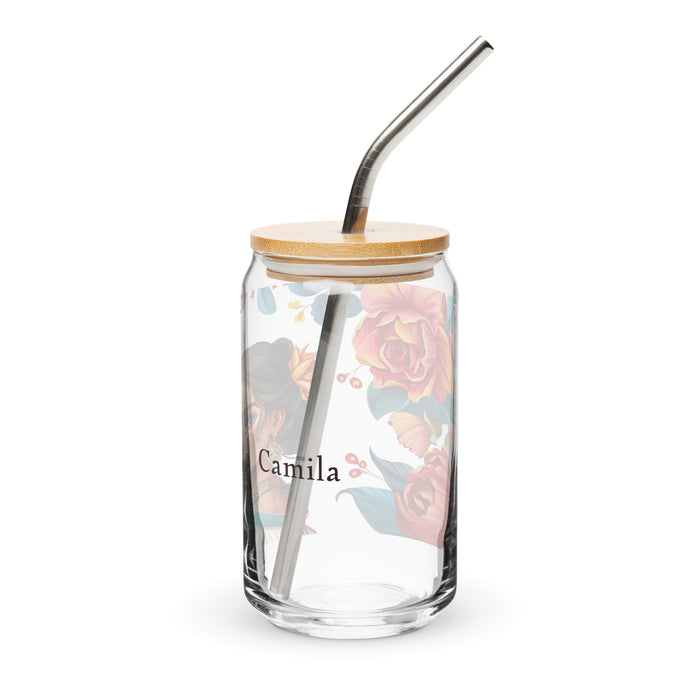 Camila Exclusive Name Art Piece Can-Shaped Glass Home Office Work Mexican Spanish Pride Gift Cup One-Of-A-Kind Calligraphy Glass | C8