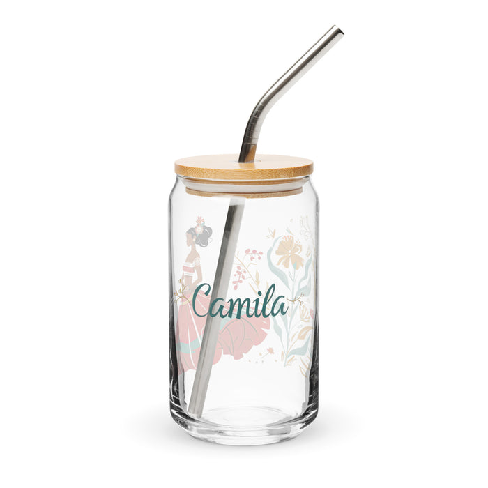 Camila Exclusive Name Art Piece Can-Shaped Glass Home Office Work Mexican Spanish Pride Gift Cup One-Of-A-Kind Calligraphy Glass | C22