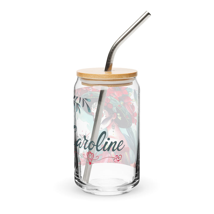 Caroline Exclusive Name Art Piece Can-Shaped Glass Home Office Work Mexican Spanish Pride Gift Cup One-Of-A-Kind Calligraphy Glass | C6