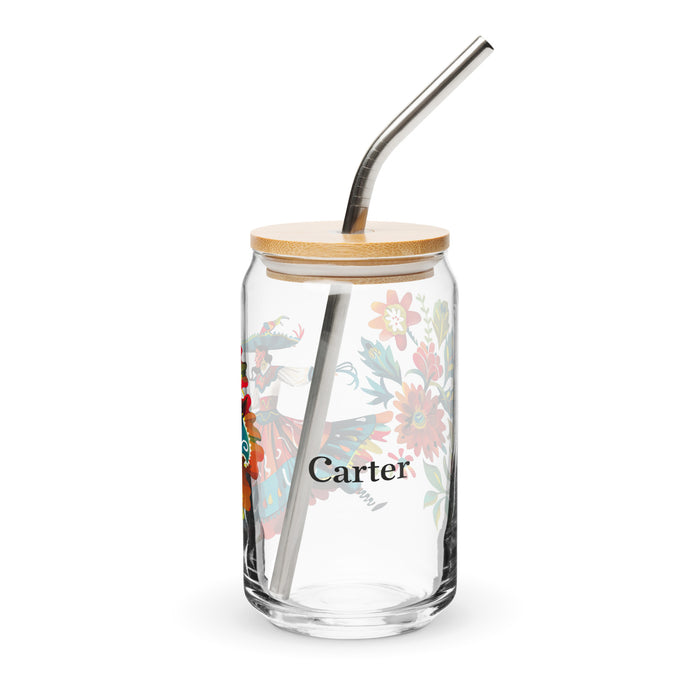 Carter Exclusive Name Art Piece Can-Shaped Glass Home Office Work Mexican Spanish Pride Gift Cup One-Of-A-Kind Calligraphy Glass | C23