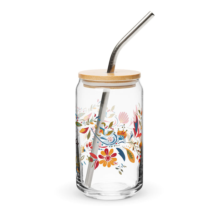 Pièce d'art exclusive Berta en verre en forme de canette pour la maison, le bureau, le travail, la fierté mexicaine et espagnole, tasse cadeau, verre de calligraphie unique en son genre | B18